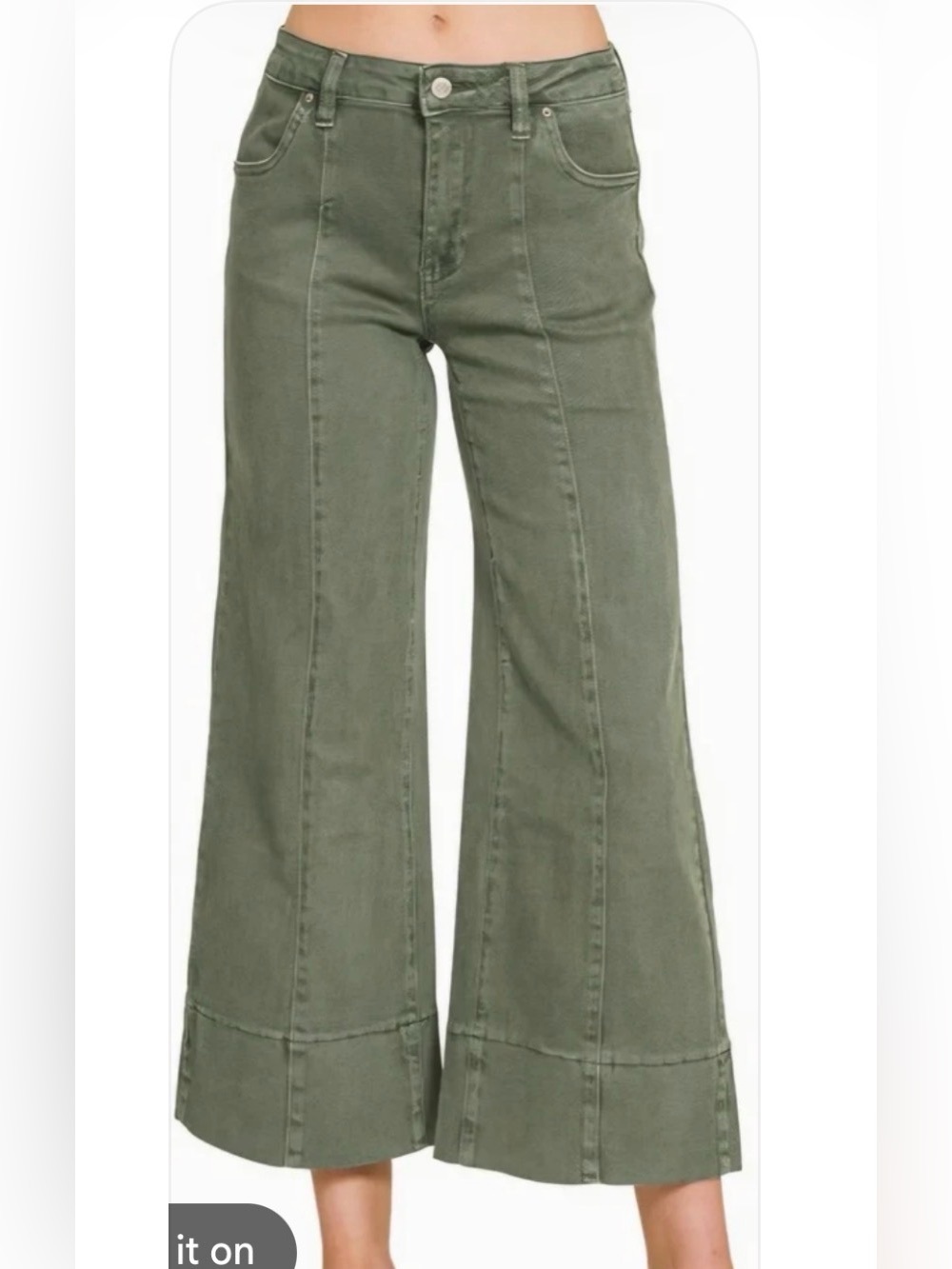 Zenana Olive wide leg crop . NWT